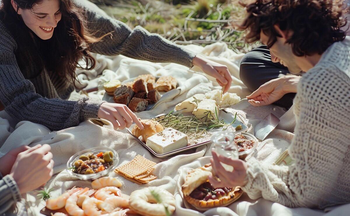 People enjoying a summer picnic day together outdoors