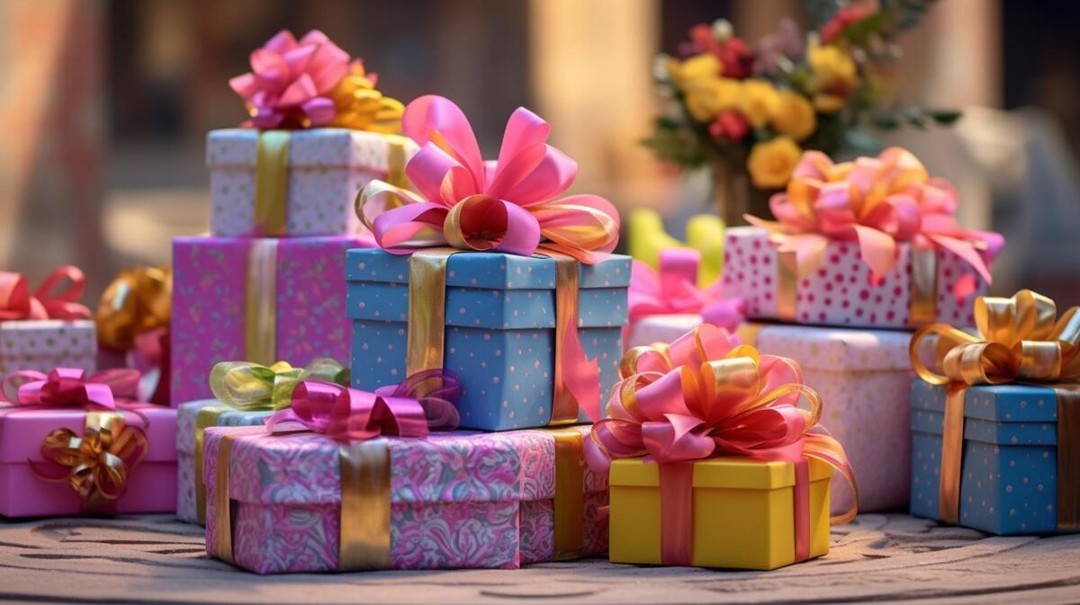 The colorful presents waiting to be opened by the birthday celebrant