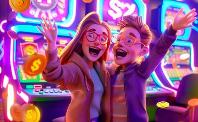 3d cartoon rendering of people playing in a casino