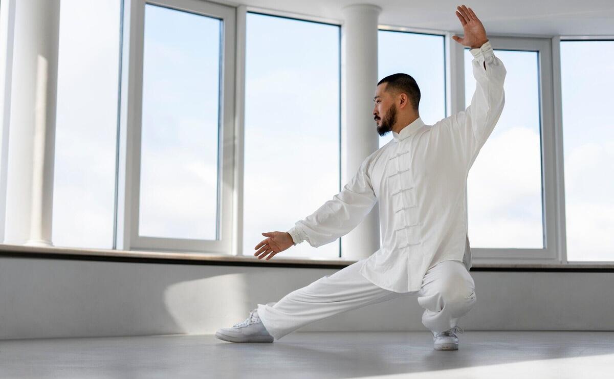 Person practicing tai chi indoors