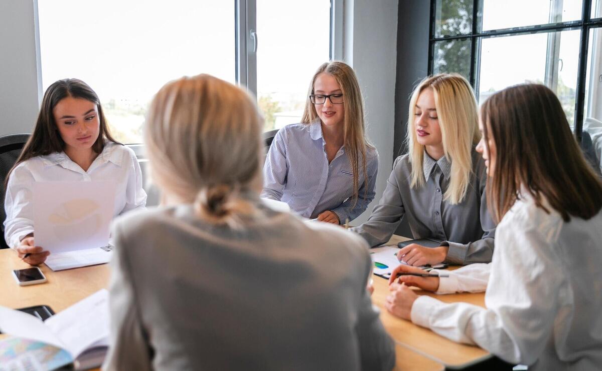 High angle corporate team meeting