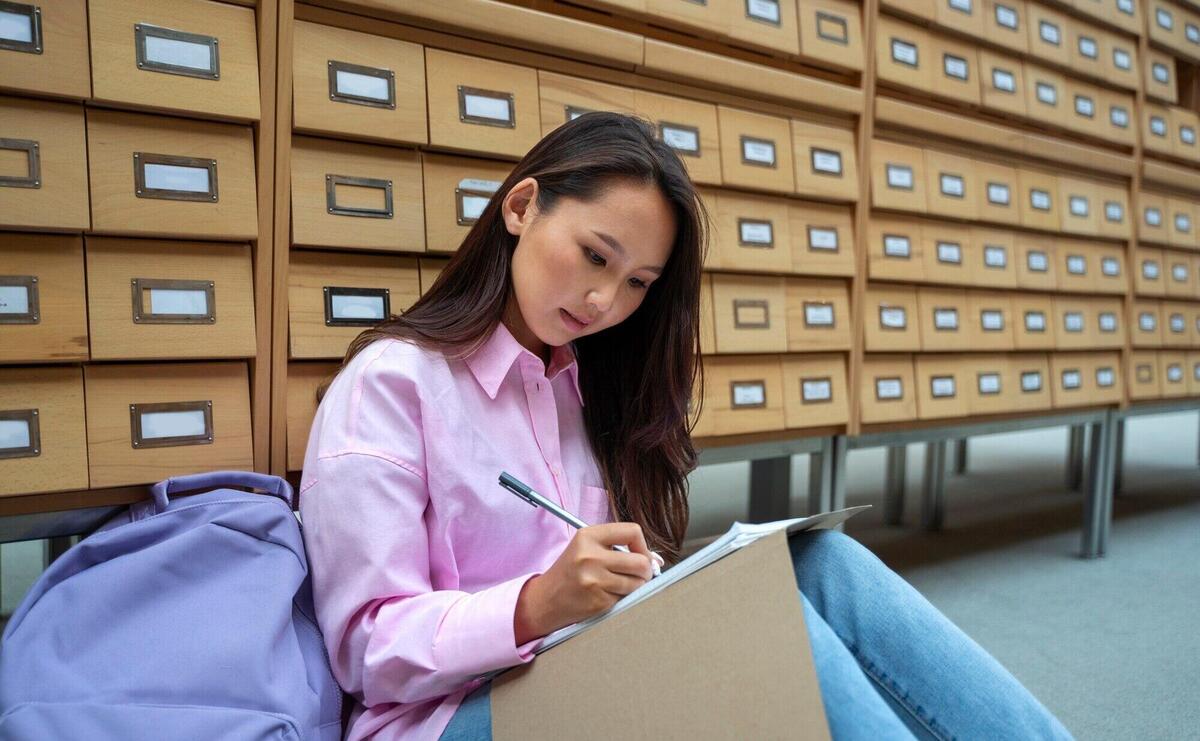 Side view student taking notes