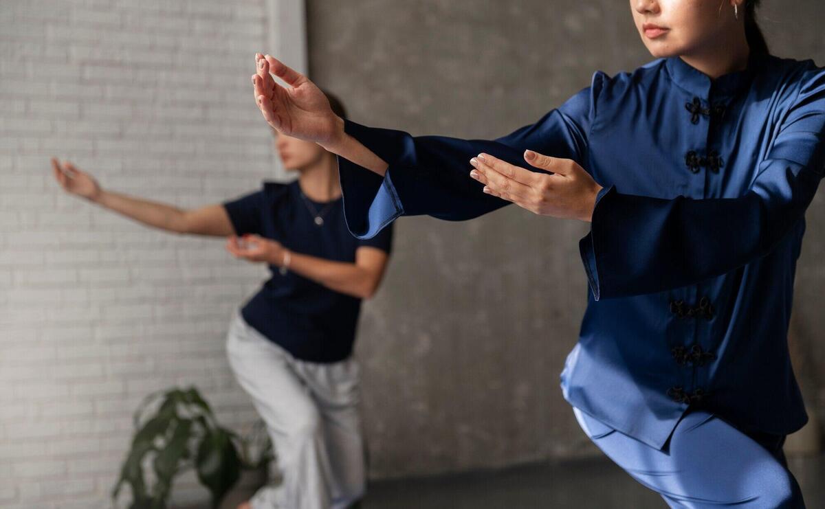 Front view women practising tai chi