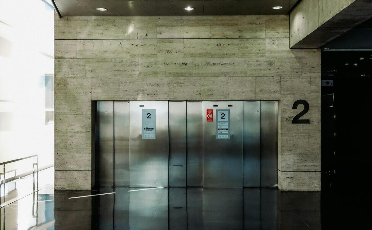 gray metal elevator door closed