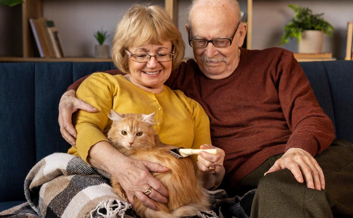 Elderly people with cat pet