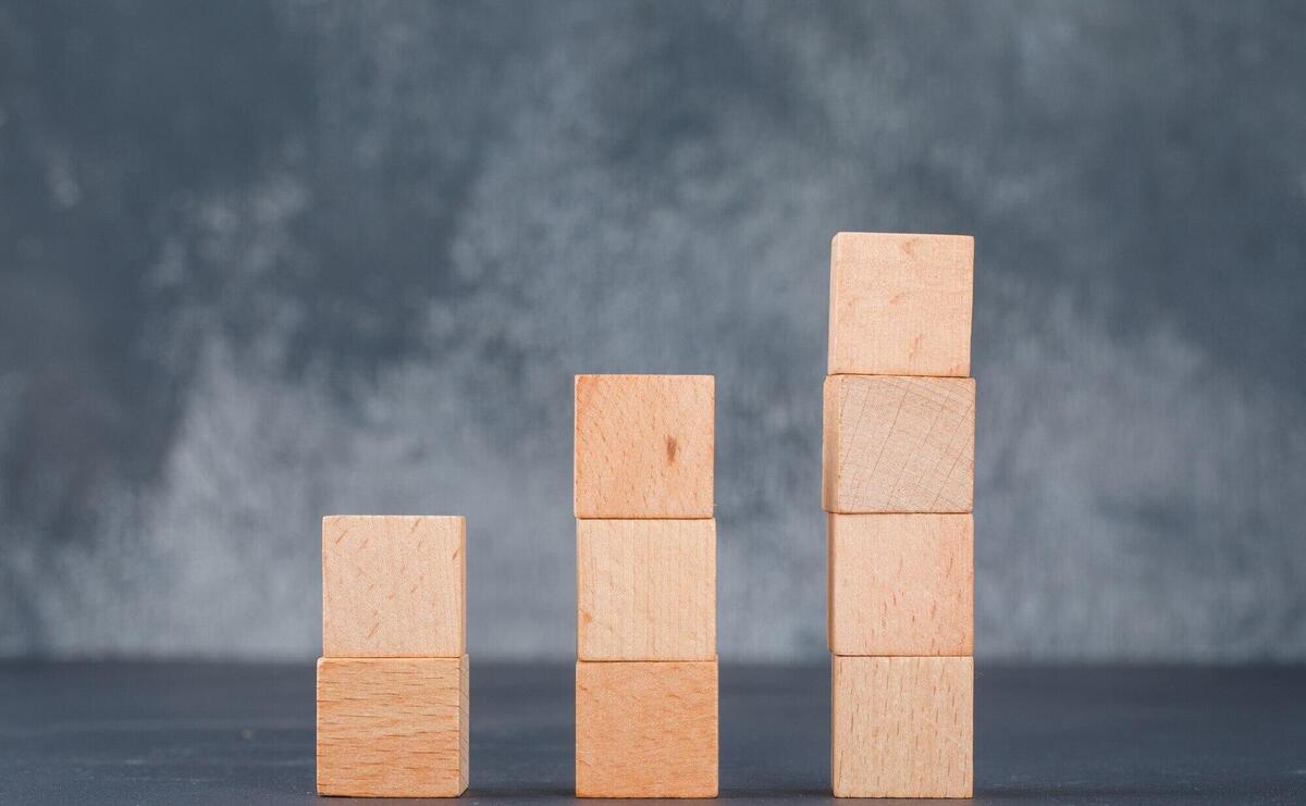 Business chart and employment concept with wooden blocks as chart side view.