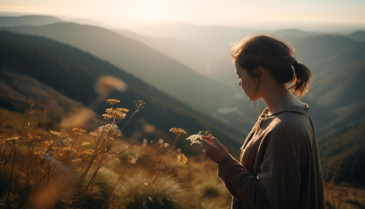 Young woman standing enjoying nature beauty generated by AI