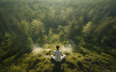 Person practicing yoga meditation outdoors in nature