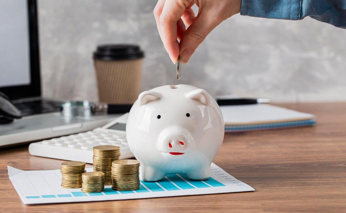 Hand putting coin in piggy bank and growth chart