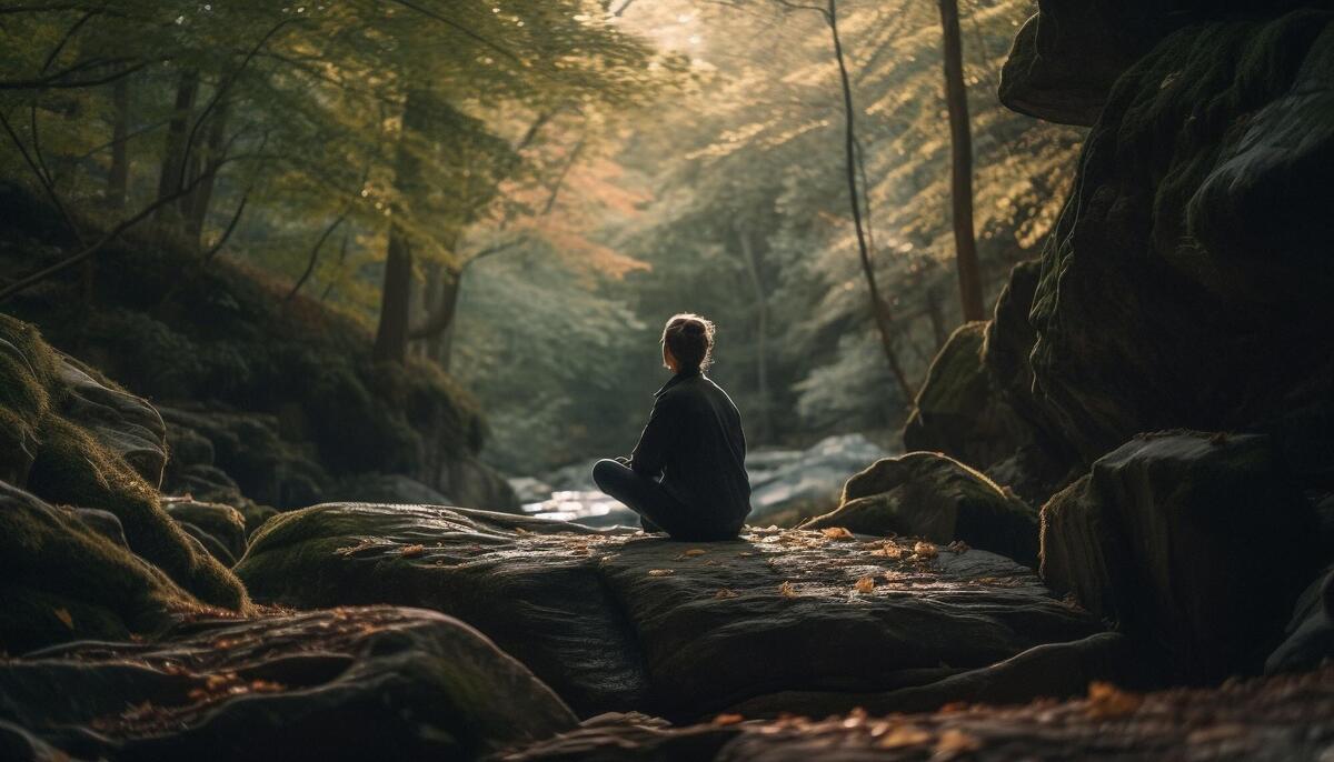 One person hiking mountain peak enjoying freedom generated by AI