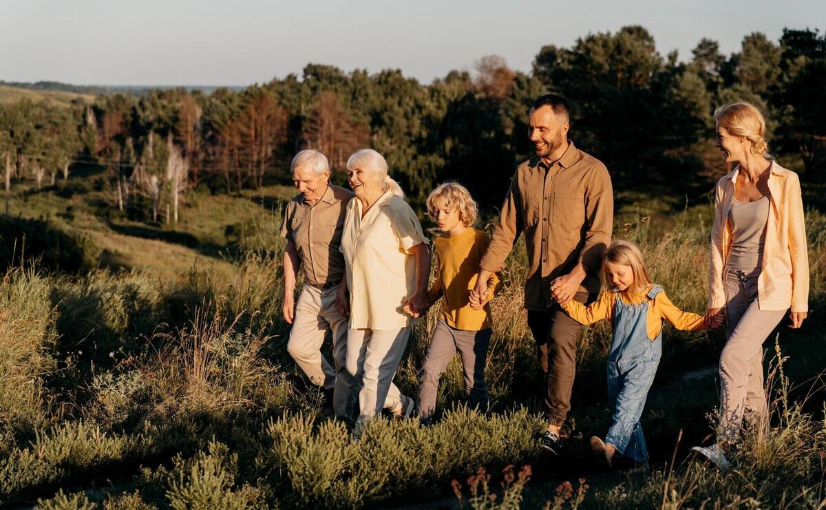 Full shot happy family in nature