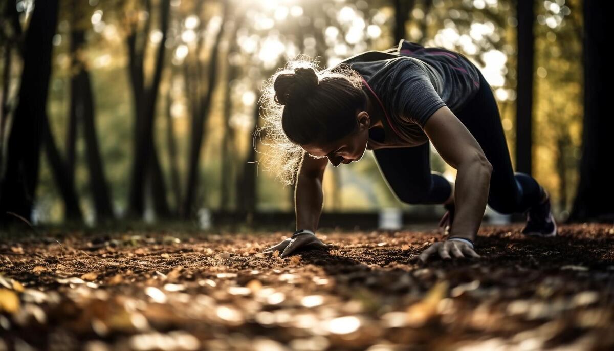 Nature lover stretching and jogging for wellbeing generated by AI