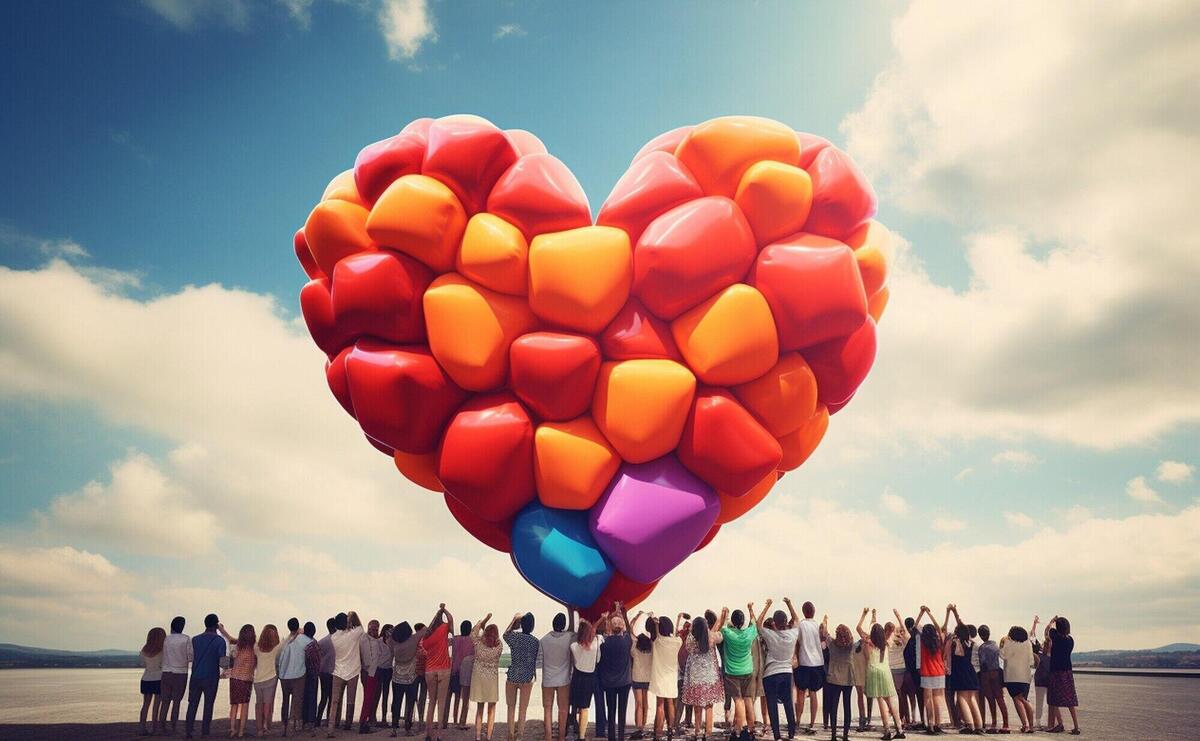 3d heart shape with crowd of people