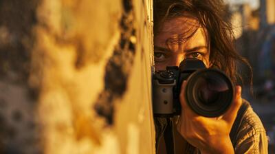 Photographer capturing photos for world photography day in war zone and conflict area